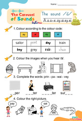 /ā/ a a - e ay ai ey ei - Carousel of Sounds - Vidéo interactive + Fiche : Maternelle 2, [Primaire] - PDF à imprimer