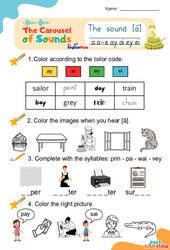 Le son [ā] a a - e ay ai ey ei - Phonologie anglaise - Carousel of Sounds - Vidéo interactive + Fiche : Maternelle 2, [Primaire] - PDF à imprimer