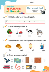 Le son [w] - Phonologie anglaise - Carousel of Sounds - Vidéo interactive + Fiche : Maternelle 2, [Primaire] - PDF à imprimer
