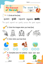 Le son [kw] qu - Phonologie anglaise - Carousel of Sounds - Vidéo interactive + Fiche : Maternelle 2, [Primaire] - PDF à imprimer
