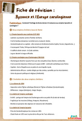 Byzance et l’Europe carolingienne - Fiche de révision Brevet / Quiz : Secondaire 1 - Cycle 4 - PDF à imprimer