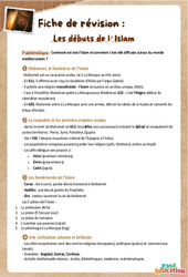 La naissance et la diffusion de l’islam - Fiche de révision Brevet / Quiz : Secondaire 1 - Cycle 4 - PDF à imprimer