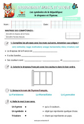 Les symboles de la République- Fiches le drapeau et l’hymne - Examen Evaluation - EMC : Primaire 1 - PDF à imprimer