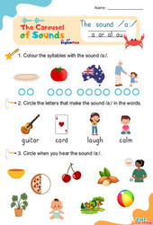 /a:/ a, ar, al, au - Carousel of Sounds - Vidéo interactive + Fiche : Maternelle 2, [Primaire] - PDF à imprimer