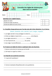 Connaître les règles de civisme pour bien vivre en société - Examen Evaluation - EMC : Primaire 4 - PDF à imprimer
