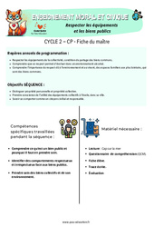 Respecter les équipements et les biens publics - Fiche de préparation - EMC : Primaire 1 - PDF à imprimer