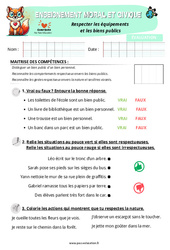 Respecter les équipements et les biens publics - Examen Evaluation - EMC : Primaire 1 - PDF à imprimer