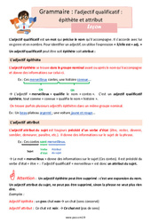 L’adjectif qualificatif - Fiches épithète et attribut - Cours, Leçon : Primaire 5 - PDF à imprimer