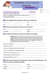 Lire un article dictionnaire - Examen Evaluation avec les corrigés : Primaire 5 - PDF à imprimer