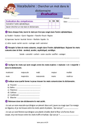 Chercher un mot dans le dictionnaire - Examen Evaluation avec les corrections : Primaire 5 - PDF à imprimer