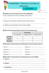 Chercher un mot dans le dictionnaire - Exercices avec les corrigés : Primaire 5 - PDF à imprimer