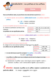 Les préfixes et les suffixes - Cours, Leçon : Primaire 5 - PDF à imprimer