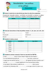 Les préfixes et les suffixes - Exercices avec les corrigés : Primaire 5 - PDF à imprimer