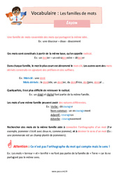 Les familles de mots - Cours, Leçon : Primaire 5 - PDF à imprimer