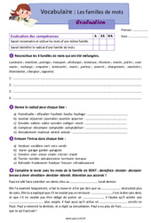 Les familles de mots - Évaluation avec la correction : Primaire 5 - PDF à imprimer