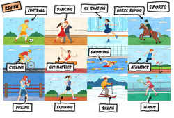 Sports - Vocabulaire - Cours, Leçon/Flashcard - Apprends l’anglais avec Kelly and James : Maternelle 2, [Primaire] - PDF à imprimer