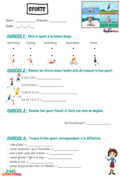 Sports - Exercices - Apprends l’anglais avec Kelly and James : Maternelle 2, [Primaire] - PDF à imprimer