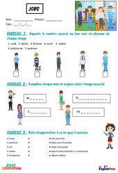 Jobs - Exercices - Apprends l’anglais avec Kelly and James - À essayer gratuitement : Maternelle 2, [Primaire] - PDF à imprimer