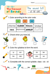 Le son [cl] cl kl chl - Phonologie anglaise - Carousel of Sounds - Vidéo interactive + Fiche : Maternelle 2, [Primaire] - PDF à imprimer
