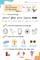 Le son [gl] gl - Phonologie anglaise - Carousel of Sounds - Vidéo interactive + Fiche : Maternelle 2, [Primaire] - PDF à imprimer