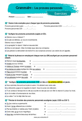 Les pronoms personnels - Exercices avec les corrigés : Secondaire 1 - PDF à imprimer