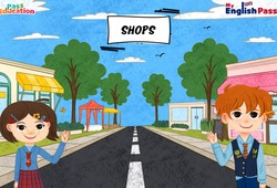 Shops - Vocabulaire - Vidéo interactive - Apprends l’anglais avec Kelly and James : Primaire