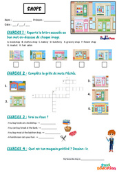 Shops - Exercices - Apprends l’anglais avec Kelly and James : Primaire - PDF à imprimer