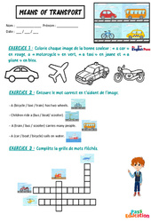 Means of transport - Vocabulaire - Exercices - Apprends l’anglais avec Kelly and James : Primaire - PDF à imprimer