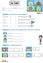 The town - Exercices - Apprends l’anglais avec Kelly and James : Primaire - PDF à imprimer