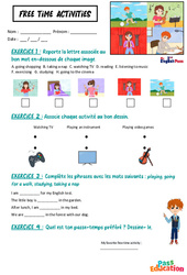 Free time activities - Vocabulaire - Exercices - Apprends l’anglais avec Kelly and James : Primaire - PDF à imprimer
