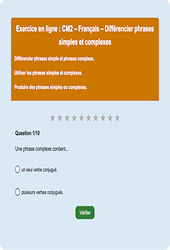 Différencier phrases simples et complexes - Fiches Exercice en ligne  - Fiches Français - Grammaire : Primaire 5