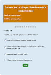 Procédés de reprise et connecteurs logiques - Fiches Exercice en ligne  - Fiches Français - Grammaire : Secondaire 3