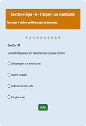 Les déterminants - Fiches Exercice en ligne  - Fiches Français - Grammaire : Secondaire 2