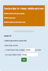 Identifier sujet et verbe - Fiches Exercice en ligne  - Fiches Français - Grammaire : Primaire 6
