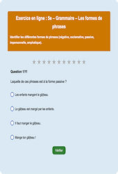 Les formes de phrases - Fiches  - Exercice en ligne (2) : Secondaire 1