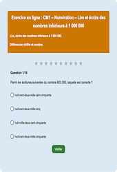 Lire et écrire des nombres inférieurs à 1 000 000 - Fiches Exercice en ligne  - Fiches Mathématiques - Numération : Primaire 4