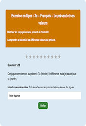 Le présent - Fiches Exercice en ligne  - Fiches Français - Conjugaison : Secondaire 3