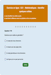 Identifier quelques solides - Fiches  - Exercice en ligne : Primaire 2