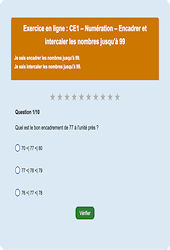 Encadrer et intercaler les nombres jusqu'à 99 - Fiches Exercice en ligne  - Fiches Mathématiques - Numération : Primaire 2