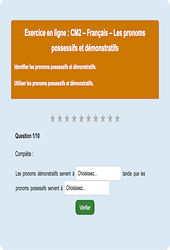 Les pronoms possessifs et démonstratifs - Fiches Exercice en ligne  - Fiches Français - Grammaire : Primaire 5