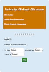 Définir une phrase - Fiches  - Exercice en ligne : Primaire 4