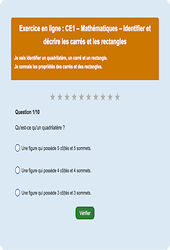 Identifier et décrire les carrés,les rectangles - Fiches  - Exercice en ligne : Primaire 2