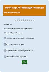 Pourcentages - Fiches  - Exercice en ligne : Primaire 6