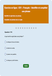 Identifier le sujet, Compléter une phrase - Fiches  - Exercice en ligne : Primaire 2