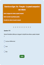 Le passé composé - Fiches Exercice en ligne  - Fiches Français - Conjugaison : Primaire 6