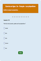 Les prépositions - Fiches Exercice en ligne  - Fiches Français - Grammaire : Secondaire 1
