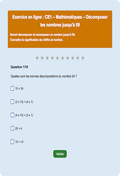 Décomposer les nombres jusqu'à 59 - Fiches  - Exercice en ligne : Primaire 2