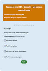 Les pronoms personnels sujets - Fiches  - Exercice en ligne : Primaire 2