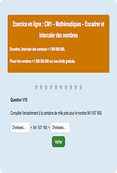 Encadrer / intercaler / arrondir - Nombres entiers < 1 000 000 000 - Fiches  - Exercice en ligne : Primaire 4