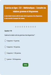 Connaitre les relations grammes / kilogrammes - Fiches Exercice en ligne  - Fiches Mathématiques - Grandeurs et Mesures : Primaire 2